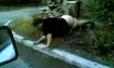Look at This Fat Drunk Chick Crawling Outdoors on All Fours