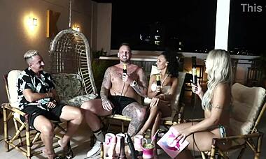 Blonde receives massage leading to encounter in sheer red lingerie