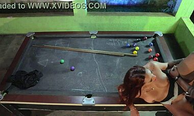 Muscular Guy Licks Big Pussy Lips On Billiard Table