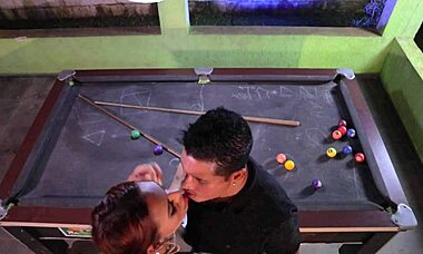 Muscular Guy Licks Big Pussy Lips On Billiard Table