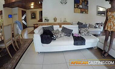 hot ebony teen model in swimsuit teases big cock producer during audition