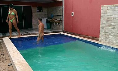 Passionate Encounter with Pregnant Latina in Pool, Feeling Intense Pleasure