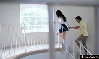 Gorgeous Babe Bent Over and Stretched by Stepbro