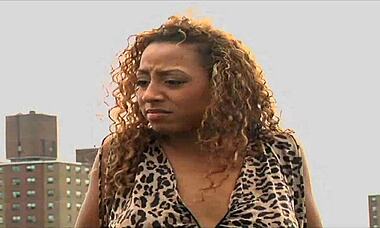 Yo, wanna see this big-titted ebony actress strut naked on a movie set outdoors?