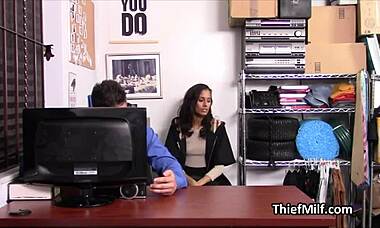 milf steals chocolate, gets punished hard in office