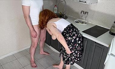 Stepmom let me drill her thick ass right in the kitchen. She even sucked me off after