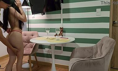 he fucks friend's girlfriend in kitchen, fills her with cum