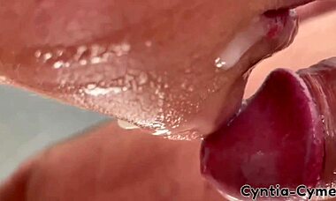 Dude, giving a blowjob while he watches my porn on laptop, tons of cum in mouth