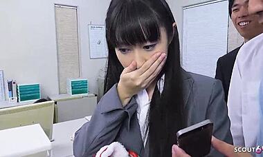 Skinny Japanese Secretary Seduces for MULTIPLE CREAMPIE at Christmas