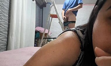 Neighbor fixin’ lamp, caught him hard starin’ at my butt. Can’t believe this tight latina heat!