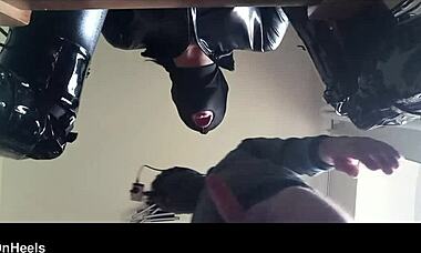 Chairtied, hooded, ballgagged, ring gagged—do I have to suck until he cums?