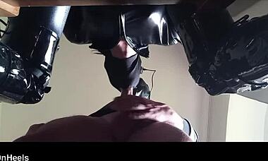 Chairtied, hooded, ballgagged, ring gagged—do I have to suck until he cums?