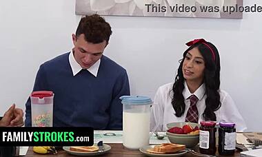 Caught with my petite girlfriend licking and riding while her parents are home