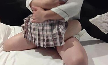 Damn, can't stop riding in this cute schoolgirl uniform! 😘