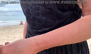 I'm cumming right in front of everyone at the beach again. People are staring while I blow this huge cock with my tits out!