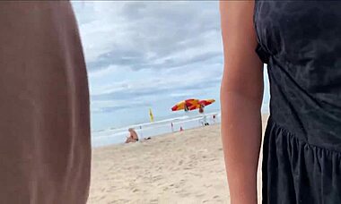 I'm cumming right in front of everyone at the beach again. People are staring while I blow this huge cock with my tits out!