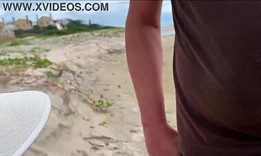 I'm cumming right in front of everyone at the beach again. People are staring while I blow this huge cock with my tits out!