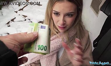 Public agent catches cute blonde for outdoor POV blowjob and hardcore sex with big dick in tight pussy