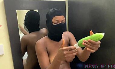 Ebony Teen Melanie Passionately Lectures On Condoms With Cucumber Dildo