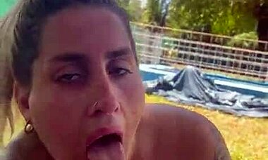 In the park, she swallows my cum