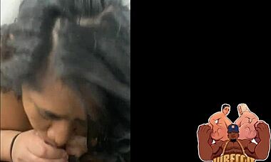 polynesian bbw slut gives bbc blowjob backstage then rides in scene