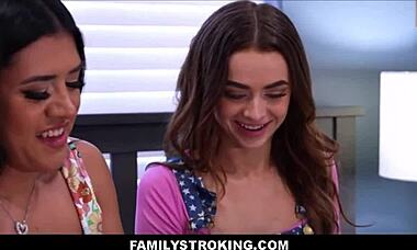 Familystroking - cute tiny 18+ teen 18+ stepdaughters family sex with big cock stepdad after practicing on sex toy - alice thunder nikki nicole london ford