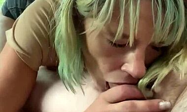 A real hooker enjoys sucking cock in the car's backseat, draining every drop of cum.