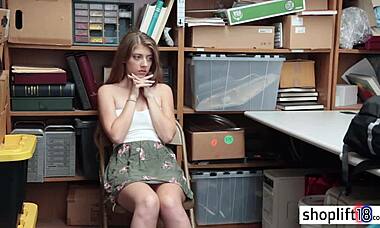 this petite teen gets busted by a bad cop and he fucks her hard at the office