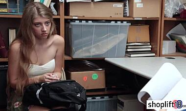 this petite teen gets busted by a bad cop and he fucks her hard at the office