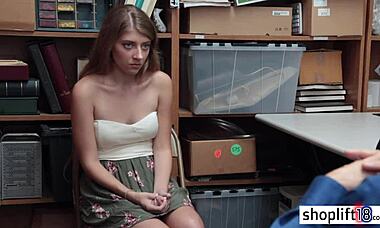 this petite teen gets busted by a bad cop and he fucks her hard at the office