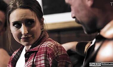 Babe Loses Virginity to Older Neighbors in Hardcore Blindfolded Action