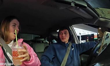 Girl Sucking Stranger's Dick in Car Swallows Every Drop of Cum