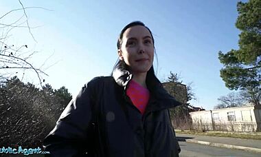 hey, can you believe this spanish brunette got seduced in public to suck thick cock for cash and take it deep in her shaved pussy?