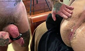 Hermanos barbudos musculosos con pollas grandes exploran cuerpos peludos en acción sin condón